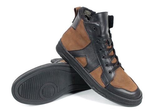Ghete bărbătești Strada Vero din piele naturală, combinație negru și maro deschis