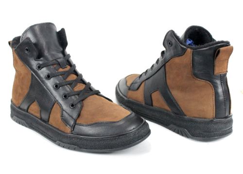 Ghete bărbătești Strada Vero din piele naturală, combinație negru și maro deschis