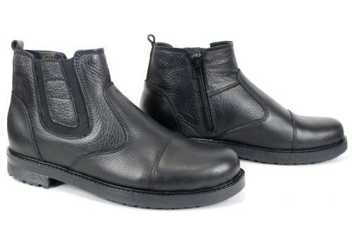 Ghete bărbătești Forte Passo din piele naturală neagră cu elastic, fermoar și interior călduros