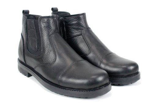 Ghete bărbătești Forte Passo din piele naturală neagră cu elastic, fermoar și interior călduros