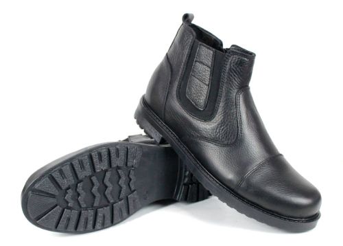 Ghete bărbătești Forte Passo din piele naturală neagră cu elastic, fermoar și interior călduros
