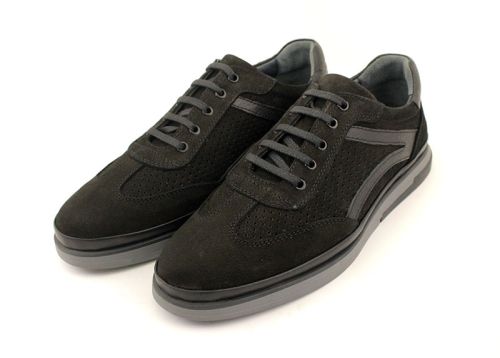 Pantofi de vară casual pentru bărbați din nubuc natural de culoare neagră - Model Enrique.