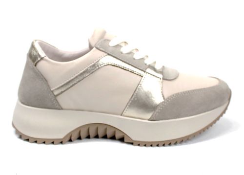 Pantofi sport damă Luce Argento din piele naturală bej și velur cu accente aurii