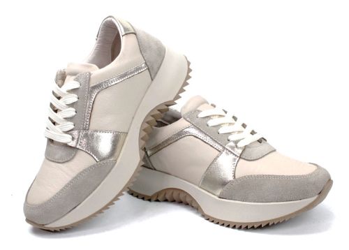 Pantofi sport damă Luce Argento din piele naturală bej și velur cu accente aurii
