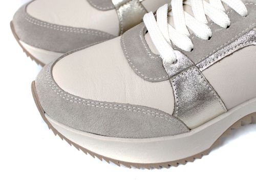 Pantofi sport damă Luce Argento din piele naturală bej și velur cu accente aurii
