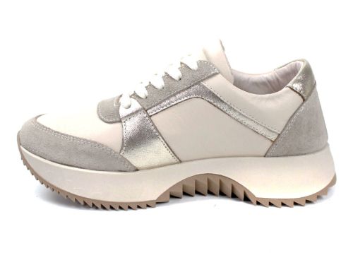 Pantofi sport damă Luce Argento din piele naturală bej și velur cu accente aurii