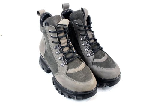 Ghete dama din piele intoarsa naturala de culoare gri - model Iveta.