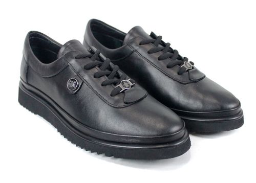 Pantofi damă Linea Nova mărimi mari din piele naturală, negri