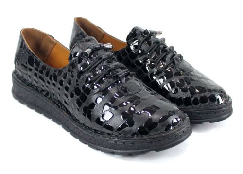 Linea Croco – pantofi damă mărimi mari din piele naturală lăcuită, negri