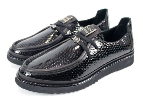 Mocasini damă Noira Flex mărimi mari din lac natural, negri