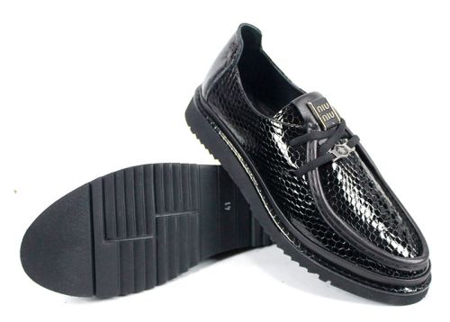 Mocasini damă Noira Flex mărimi mari din lac natural, negri