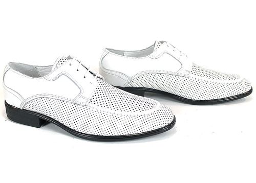 Pantofi eleganți pentru bărbați Lorenzo Forma din piele naturală albă cu perforație