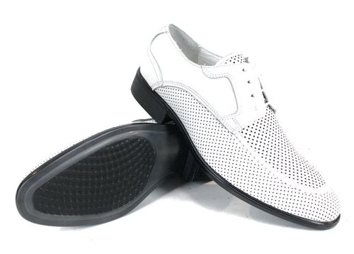 Pantofi eleganți pentru bărbați Lorenzo Forma din piele naturală albă cu perforație