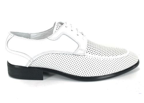 Pantofi eleganți pentru bărbați Lorenzo Forma din piele naturală albă cu perforație