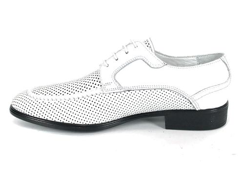 Pantofi eleganți pentru bărbați Lorenzo Forma din piele naturală albă cu perforație