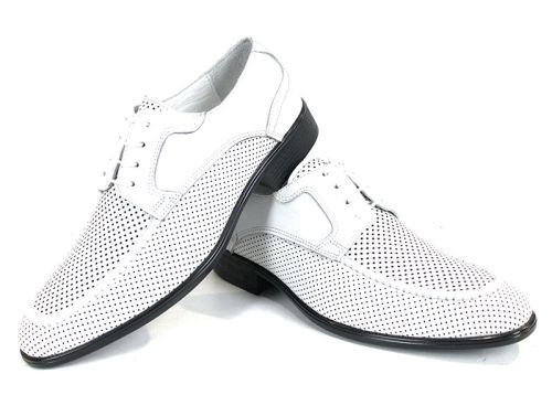 Pantofi eleganți pentru bărbați Lorenzo Forma din piele naturală albă cu perforație