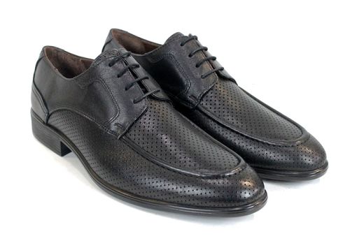 Pantofi eleganți bărbați Lorenzo Forma din piele naturală neagră perforată