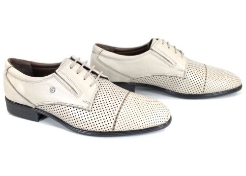 Pantofi eleganți bărbătești Vittorio Linea din piele naturală, bej, perforați