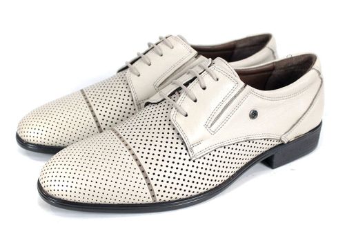 Pantofi eleganți bărbătești Vittorio Linea din piele naturală, bej, perforați