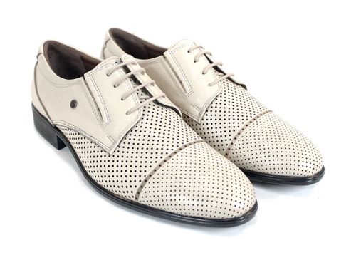 Pantofi eleganți bărbătești Vittorio Linea din piele naturală, bej, perforați