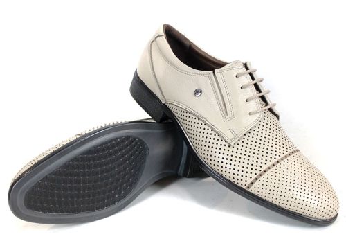 Pantofi eleganți bărbătești Vittorio Linea din piele naturală, bej, perforați