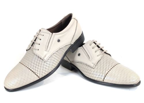 Pantofi eleganți bărbătești Vittorio Linea din piele naturală, bej, perforați