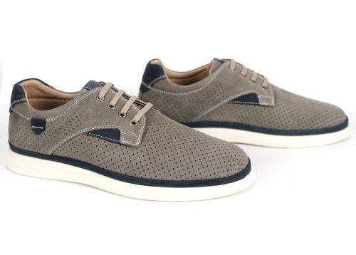 Pantofi bărbați Urban Crest din nabuc natural gri vizon cu detalii bleumarin