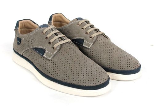 Pantofi bărbați Urban Crest din nabuc natural gri vizon cu detalii bleumarin