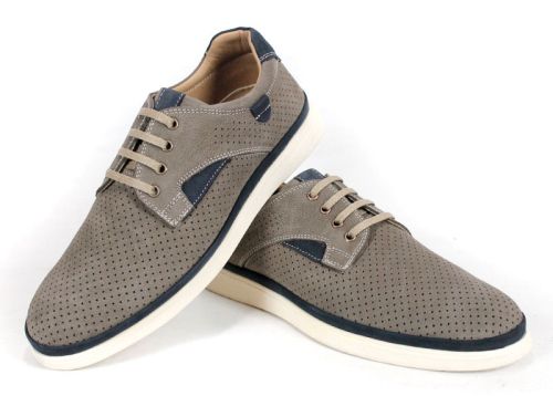 Pantofi bărbați Urban Crest din nabuc natural gri vizon cu detalii bleumarin