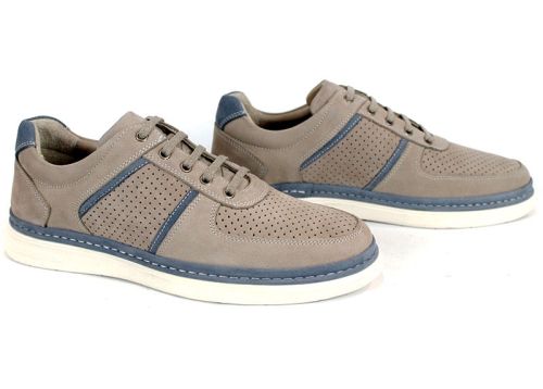 Pantofi bărbătești Verno Axis din nubuc natural culoare vizon cu elemente albastre