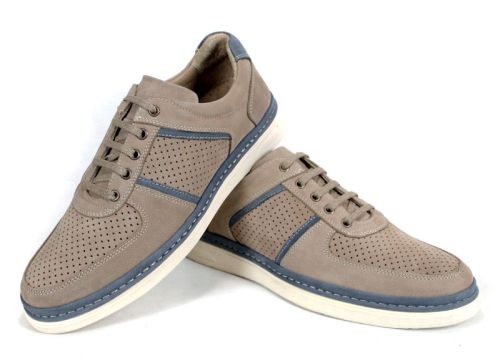 Pantofi bărbătești Verno Axis din nubuc natural culoare vizon cu elemente albastre