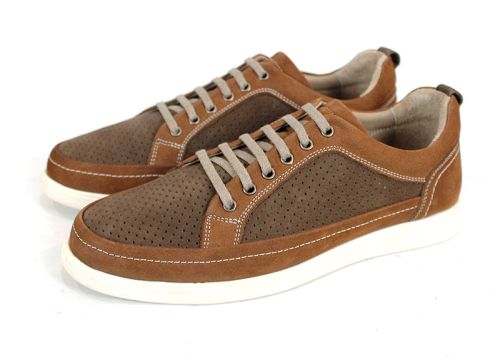 Pantofi bărbătești Northway din nubuc natural maro cu două nuanțe și perforații