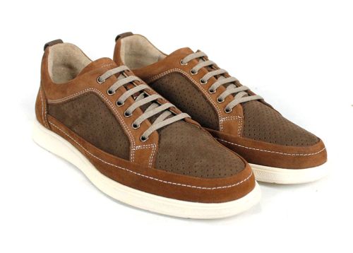 Pantofi bărbătești Northway din nubuc natural maro cu două nuanțe și perforații