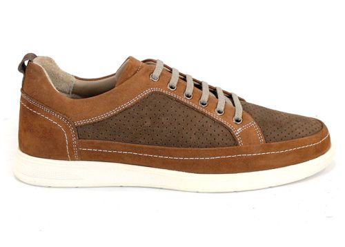 Pantofi bărbătești Northway din nubuc natural maro cu două nuanțe și perforații