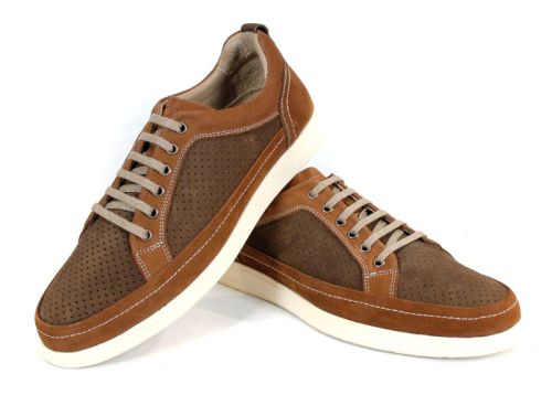 Pantofi bărbătești Northway din nubuc natural maro cu două nuanțe și perforații