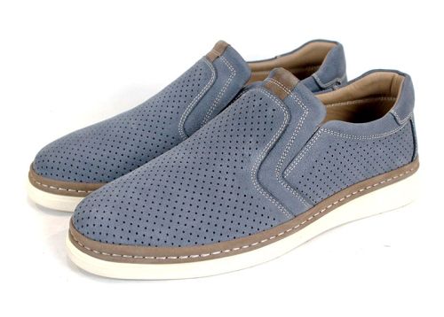 Pantofi bărbătești de vară fără șireturi din nabuc denim Canto Flex