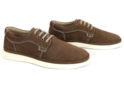 Pantofi bărbătești Aero Walk din nubuc natural maro închis perforat