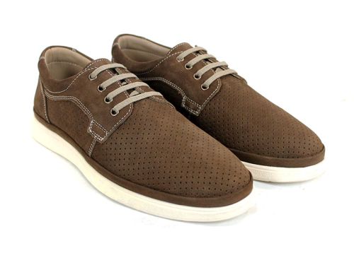 Pantofi bărbătești Aero Walk din nubuc natural maro închis perforat