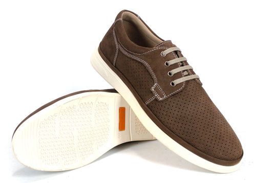 Pantofi bărbătești Aero Walk din nubuc natural maro închis perforat