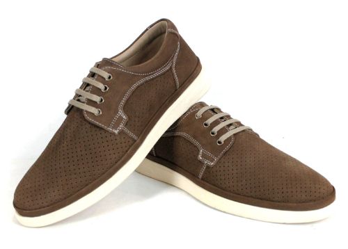 Pantofi bărbătești Aero Walk din nubuc natural maro închis perforat
