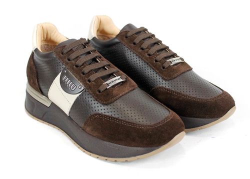 Sneakers damă Linea Vibe din piele naturală și velur maro