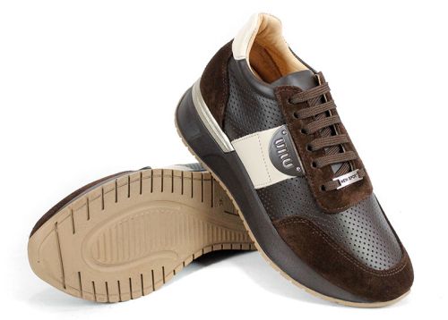 Sneakers damă Linea Vibe din piele naturală și velur maro