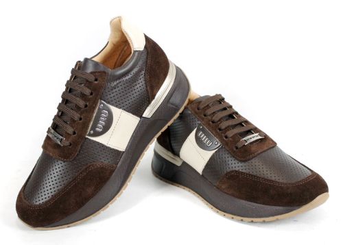 Sneakers damă Linea Vibe din piele naturală și velur maro