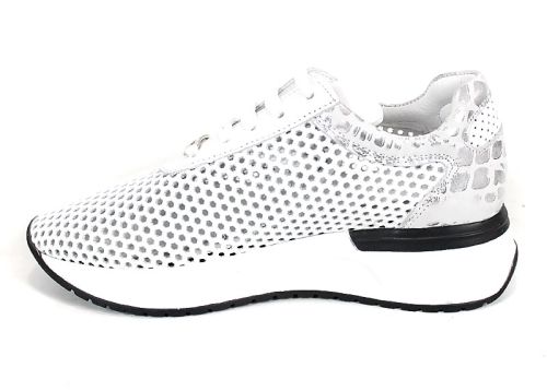 Sneakers damă Soft Edge din piele naturală albă cu detalii leopard argintiu