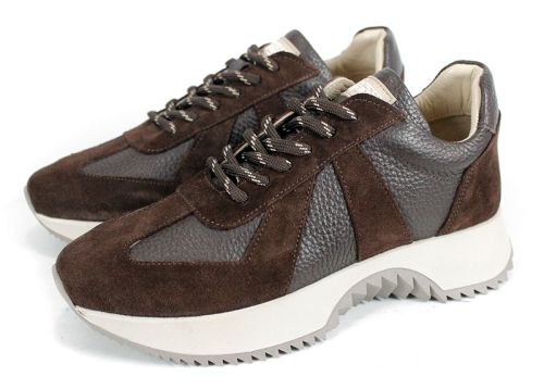 Sneakers damă Nova Step din piele naturală și velur maro închis