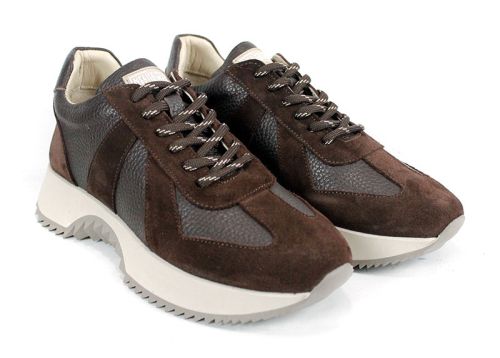 Sneakers damă Nova Step din piele naturală și velur maro închis