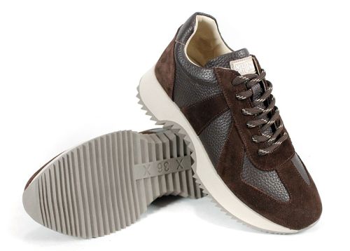 Sneakers damă Nova Step din piele naturală și velur maro închis