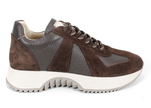 Sneakers damă Nova Step din piele naturală și velur maro închis