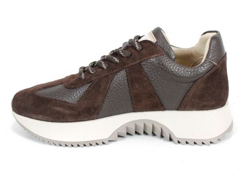 Sneakers damă Nova Step din piele naturală și velur maro închis