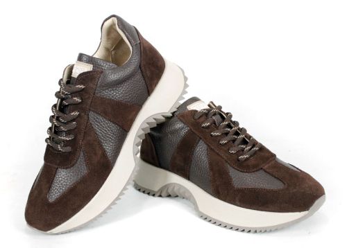 Sneakers damă Nova Step din piele naturală și velur maro închis